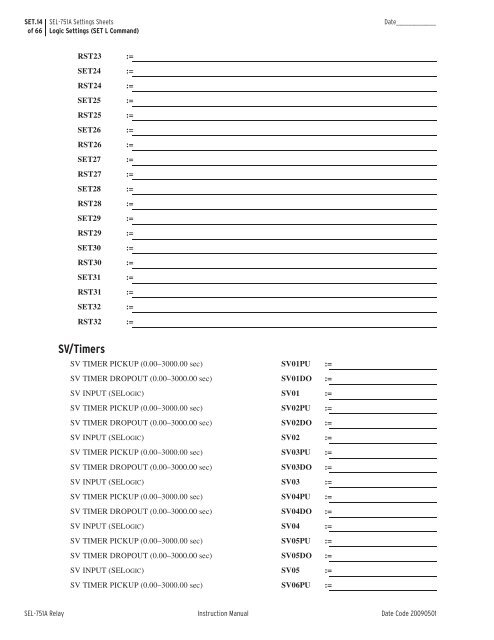 SEL-751A Settings Sheets - CacheFly