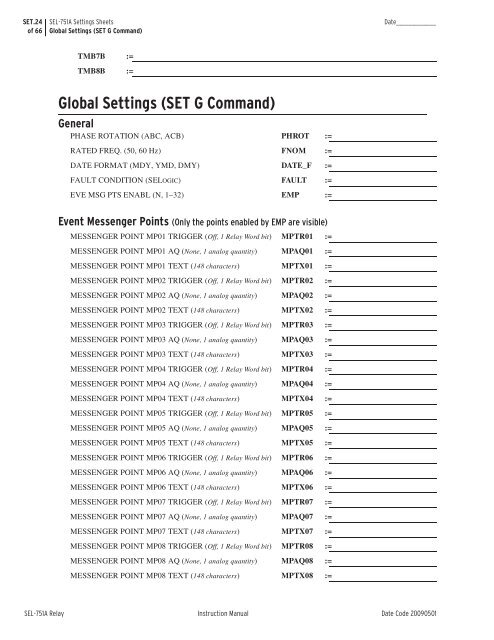 SEL-751A Settings Sheets - CacheFly