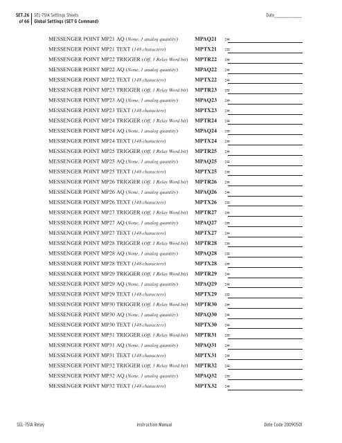 SEL-751A Settings Sheets - CacheFly