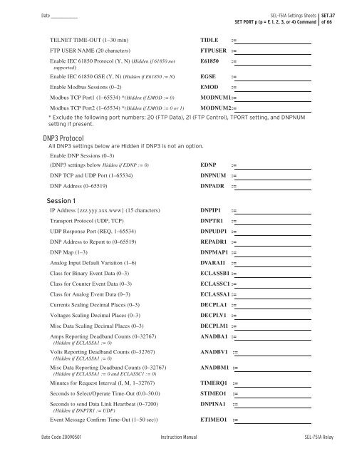 SEL-751A Settings Sheets - CacheFly