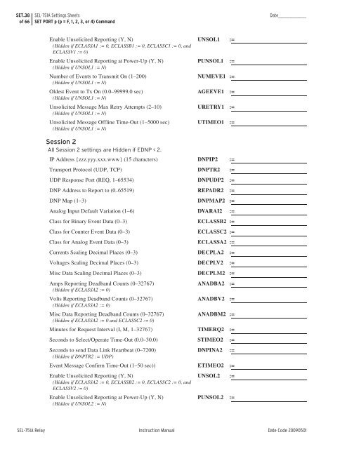 SEL-751A Settings Sheets - CacheFly