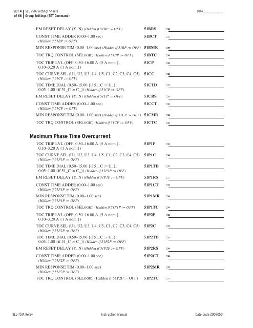 SEL-751A Settings Sheets - CacheFly