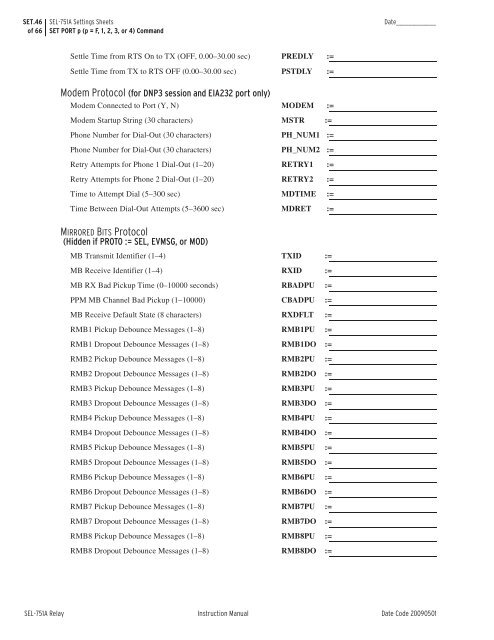 SEL-751A Settings Sheets - CacheFly