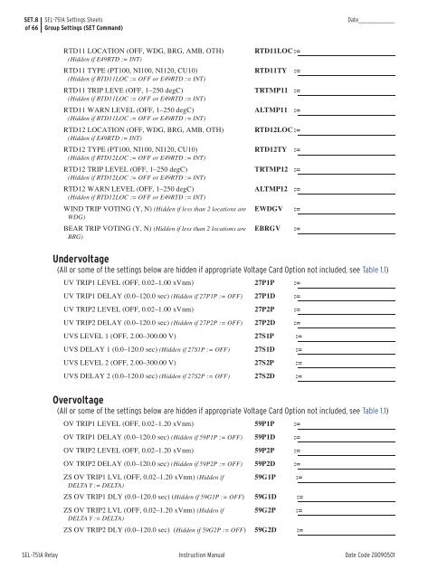 SEL-751A Settings Sheets - CacheFly