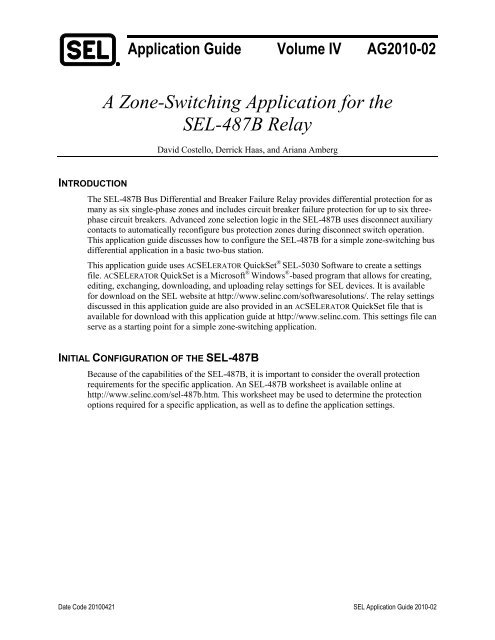 A Zone-Switching Application for the SEL-487B Relay threephase