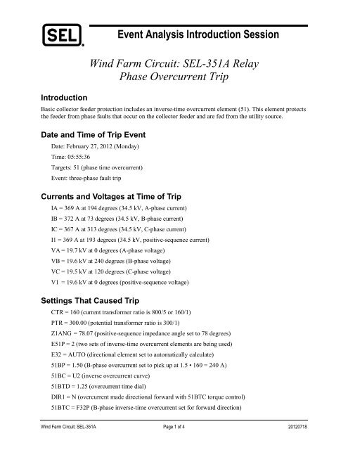 SEL-351A Relay Phase Overcurrent Trip - CacheFly
