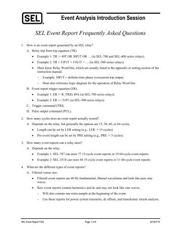 Event Analysis Introduction Session SEL Event Report Frequently Asked Questions
