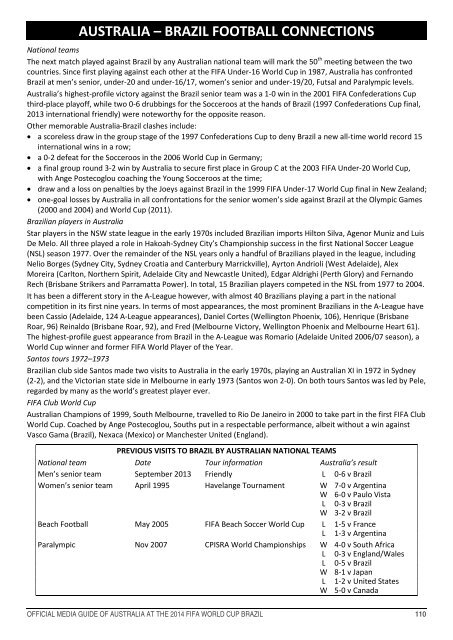 OFFICIAL MEDIA GUIDE OF AUSTRALIA AT THE 2014 FIFA WORLD CUP BRAZIL 0