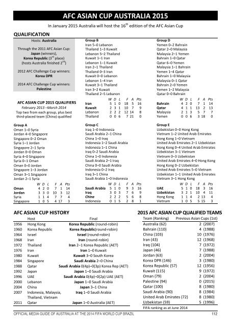 OFFICIAL MEDIA GUIDE OF AUSTRALIA AT THE 2014 FIFA WORLD CUP BRAZIL 0