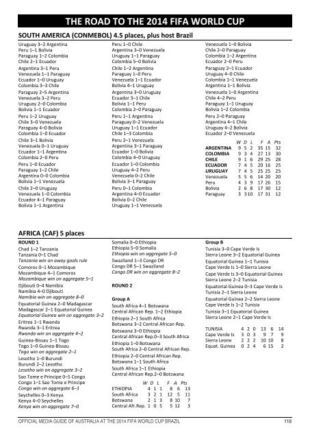 OFFICIAL MEDIA GUIDE OF AUSTRALIA AT THE 2014 FIFA WORLD CUP BRAZIL 0