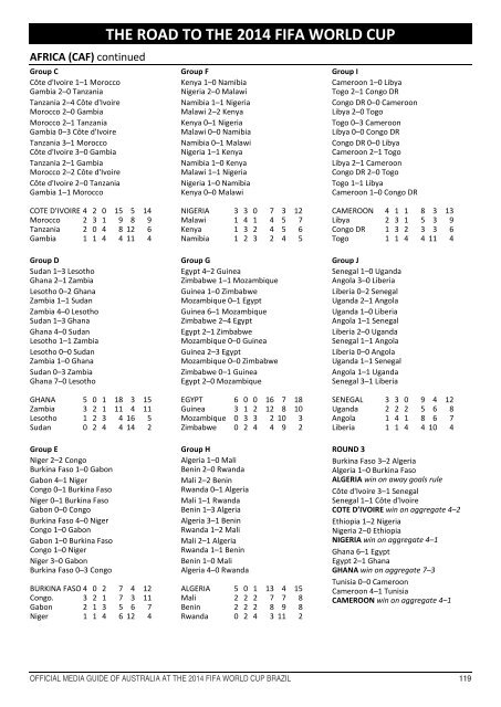 OFFICIAL MEDIA GUIDE OF AUSTRALIA AT THE 2014 FIFA WORLD CUP BRAZIL 0