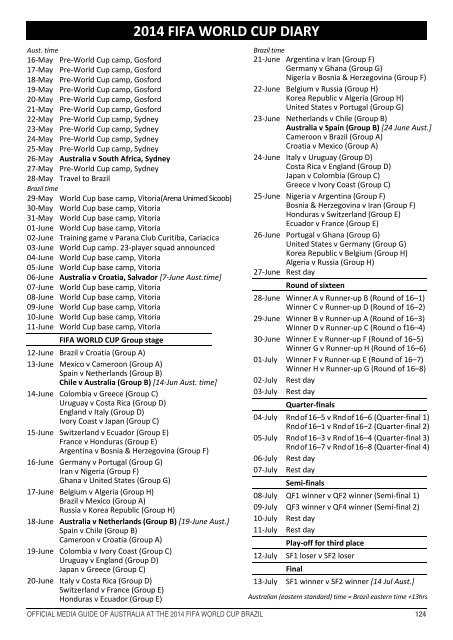 OFFICIAL MEDIA GUIDE OF AUSTRALIA AT THE 2014 FIFA WORLD CUP BRAZIL 0