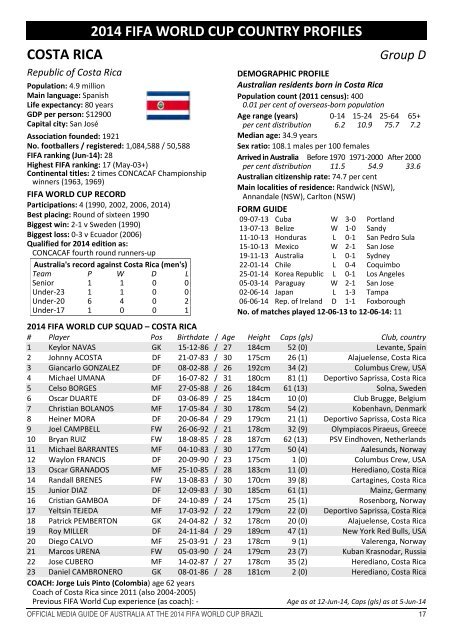 OFFICIAL MEDIA GUIDE OF AUSTRALIA AT THE 2014 FIFA WORLD CUP BRAZIL 0