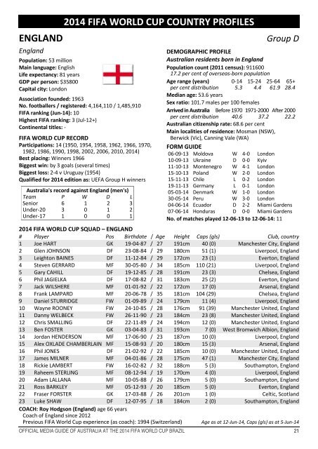 OFFICIAL MEDIA GUIDE OF AUSTRALIA AT THE 2014 FIFA WORLD CUP BRAZIL 0