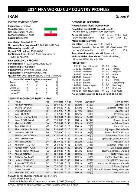 OFFICIAL MEDIA GUIDE OF AUSTRALIA AT THE 2014 FIFA WORLD CUP BRAZIL 0