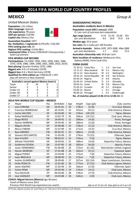 OFFICIAL MEDIA GUIDE OF AUSTRALIA AT THE 2014 FIFA WORLD CUP BRAZIL 0