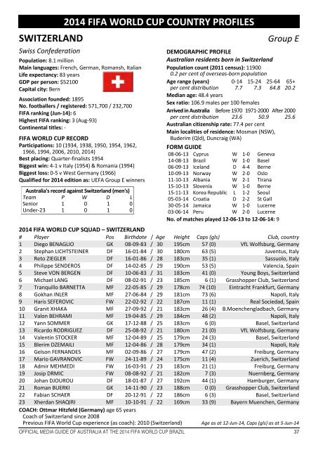 OFFICIAL MEDIA GUIDE OF AUSTRALIA AT THE 2014 FIFA WORLD CUP BRAZIL 0