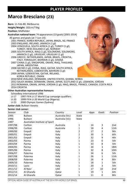 OFFICIAL MEDIA GUIDE OF AUSTRALIA AT THE 2014 FIFA WORLD CUP BRAZIL 0