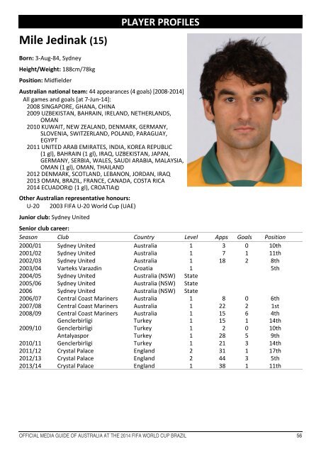 OFFICIAL MEDIA GUIDE OF AUSTRALIA AT THE 2014 FIFA WORLD CUP BRAZIL 0