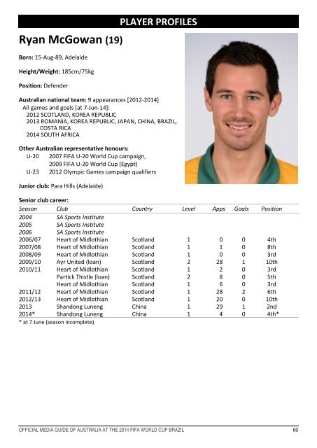 OFFICIAL MEDIA GUIDE OF AUSTRALIA AT THE 2014 FIFA WORLD CUP BRAZIL 0