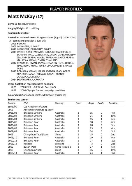 OFFICIAL MEDIA GUIDE OF AUSTRALIA AT THE 2014 FIFA WORLD CUP BRAZIL 0