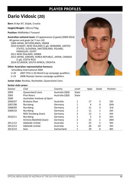 OFFICIAL MEDIA GUIDE OF AUSTRALIA AT THE 2014 FIFA WORLD CUP BRAZIL 0