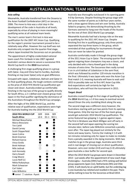 OFFICIAL MEDIA GUIDE OF AUSTRALIA AT THE 2014 FIFA WORLD CUP BRAZIL 0