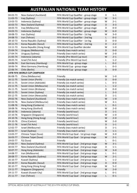 OFFICIAL MEDIA GUIDE OF AUSTRALIA AT THE 2014 FIFA WORLD CUP BRAZIL 0