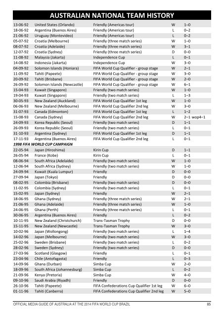 OFFICIAL MEDIA GUIDE OF AUSTRALIA AT THE 2014 FIFA WORLD CUP BRAZIL 0