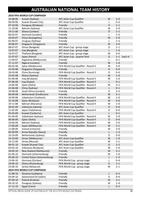 OFFICIAL MEDIA GUIDE OF AUSTRALIA AT THE 2014 FIFA WORLD CUP BRAZIL 0