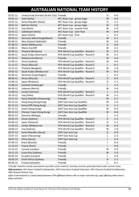 OFFICIAL MEDIA GUIDE OF AUSTRALIA AT THE 2014 FIFA WORLD CUP BRAZIL 0