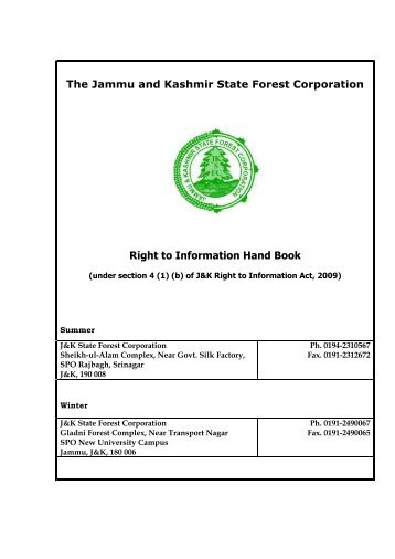 The Jammu and Kashmir State Forest Corporation Right to Information Hand Book