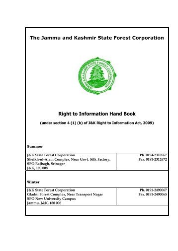 The Jammu and Kashmir State Forest Corporation Right to Information Hand Book