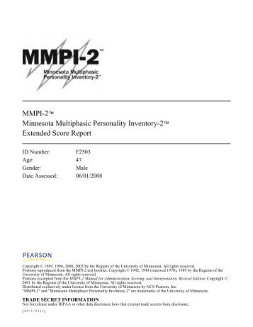 MMPI-2 Minnesota Multiphasic Personality Inventory-2 Extended Score Report