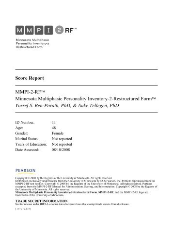 MMPI-2-RF Score Report Bariatric Data - Pearson - Clinical and ...