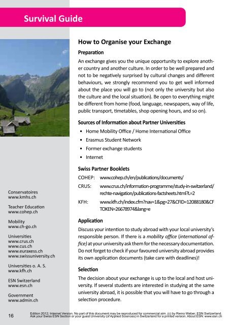 A Guide for Exchange Students in Switzerland - Berner ...