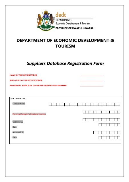 Suppliers Database Registration Form - Department of Economic ...