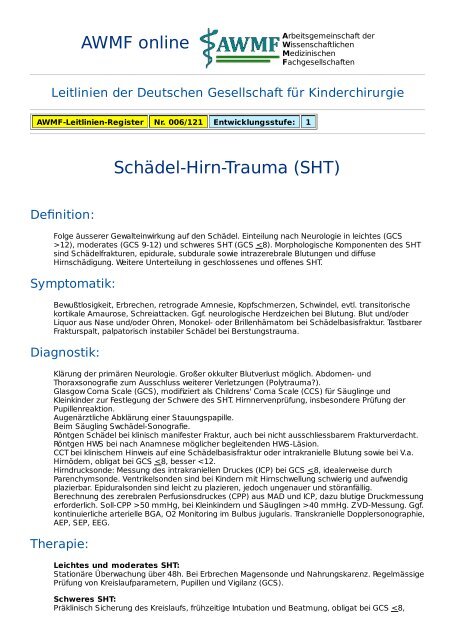 Awmf Online Leitlinie Kinderchirurgie Schadel Hirn Trauma Sht