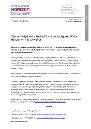 Cyhoeddi dyddiad a lleoliad Cymhorthfa Agored Wylfa Horizon yn mis Chwefror