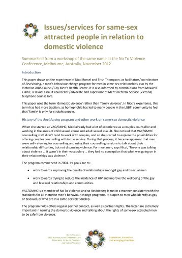 Issues/services for same-sex attracted people in relation to domestic violence