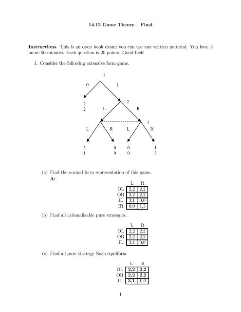 14.12 Game Theory â Final Instructions. This is an ... - DSpace@MIT