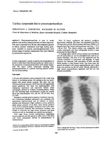 Cardiac tamponade due to pneumopericardium - Thorax