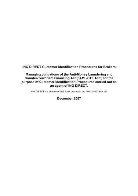 ING DIRECT Customer Identification Procedures ... - Introducer Online