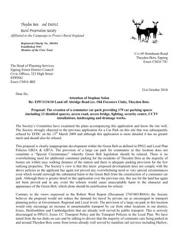 Objection Letter to EFDC - Theydon Bois Village Web Site