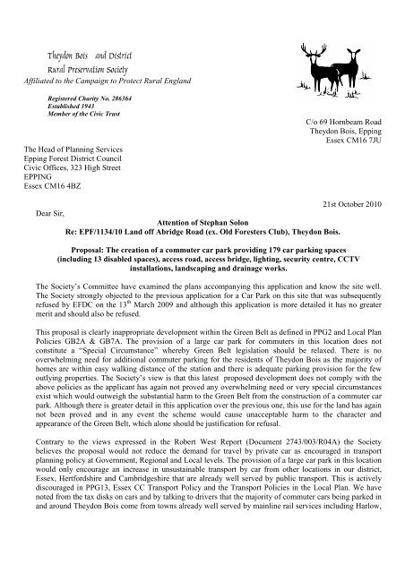 Objection Letter to EFDC - Theydon Bois Village Web Site