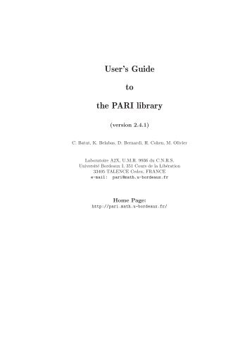 User’s Guide to the PARI library