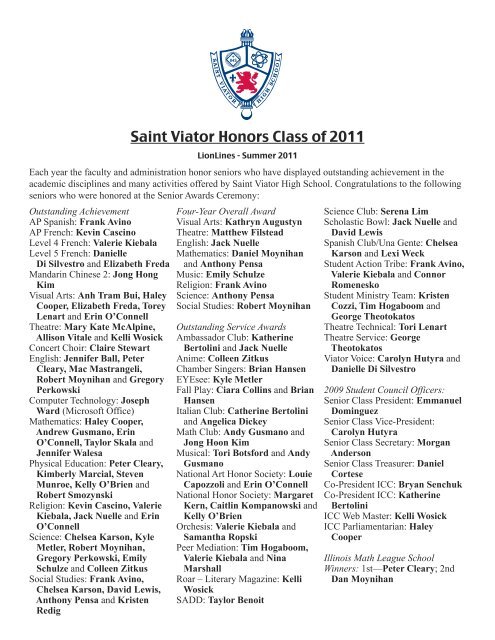 Saint Viator Honors Class of 2011 - Saint Viator High School