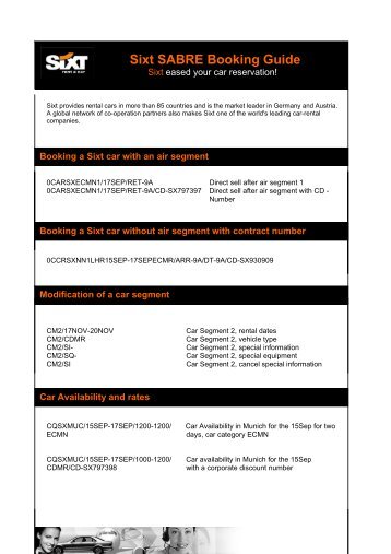 Sixt SABRE Booking Guide