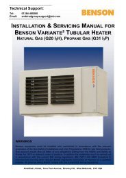 INSTALLATION & SERVICING MANUAL BENSON VARIANTE² TUBULAR HEATER