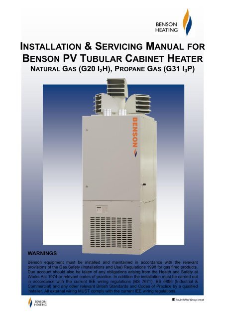 INSTALLATION & SERVICING MANUAL BENSON PV TUBULAR CABINET HEATER